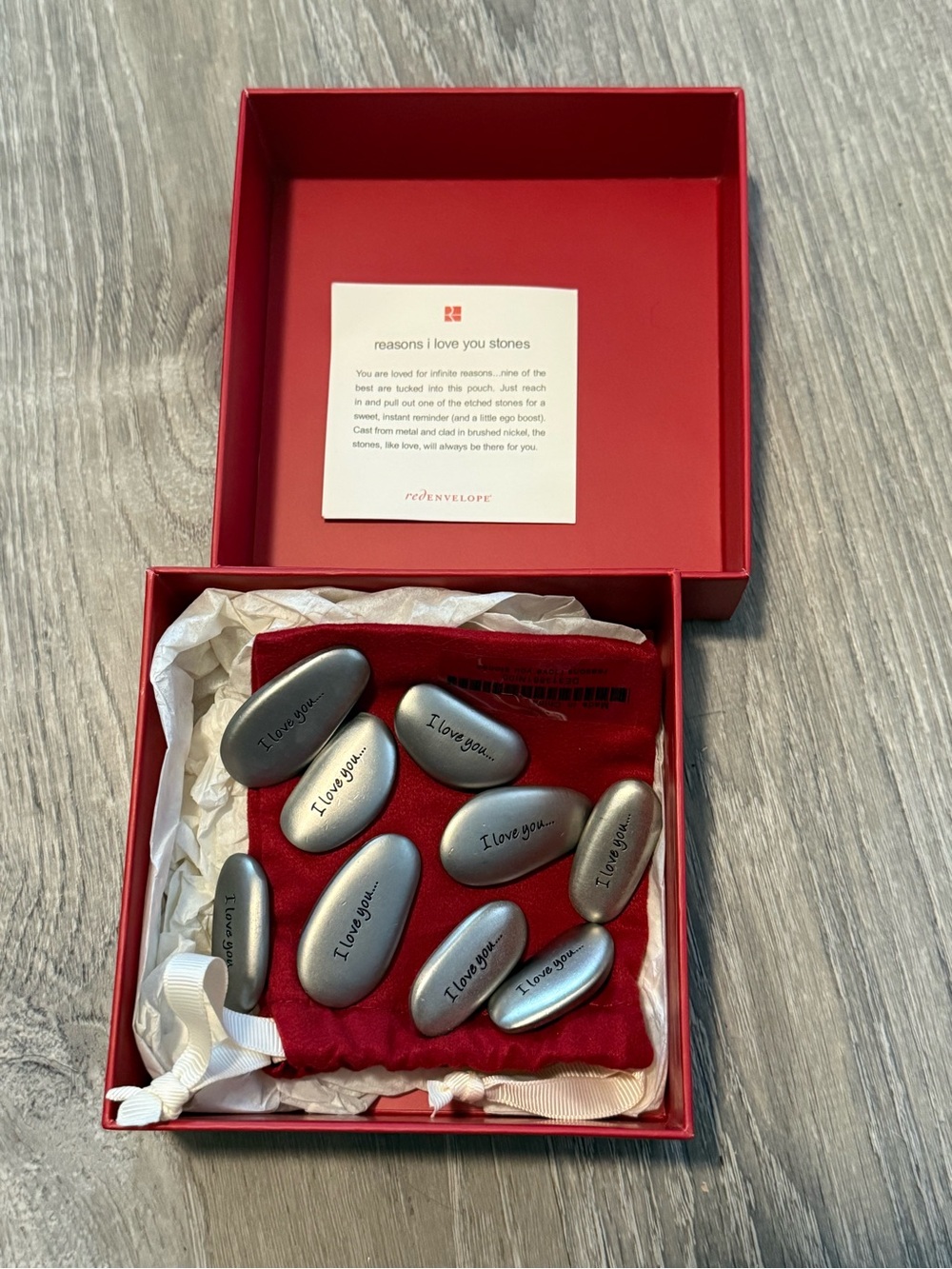 Red Envelope Silver 'I Love You' Pocket Stones Gift Set